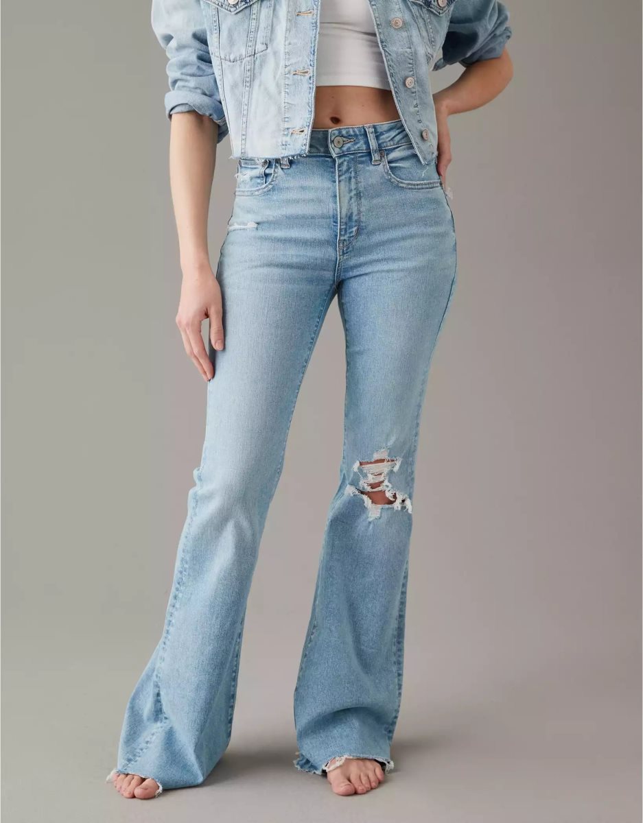 Jean American Eagle AE Ne(x)t Level Ripped Super High-Waisted Flare Multicolore Femme | DHO-25118136